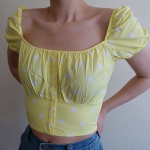 Yellow polka dot blouse